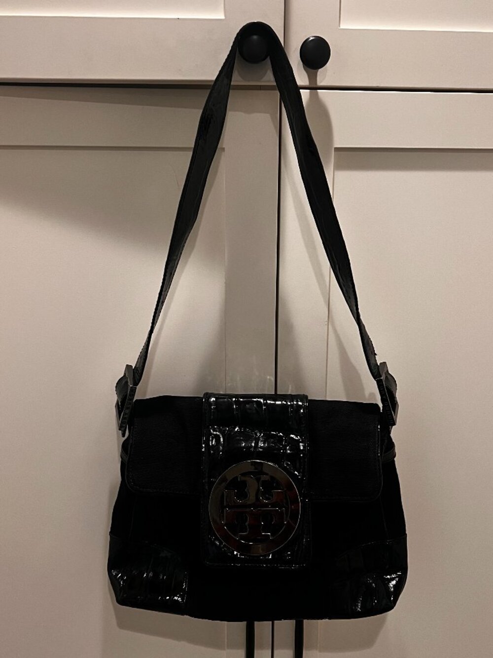Tory Burch Black Linen & Patent Purse